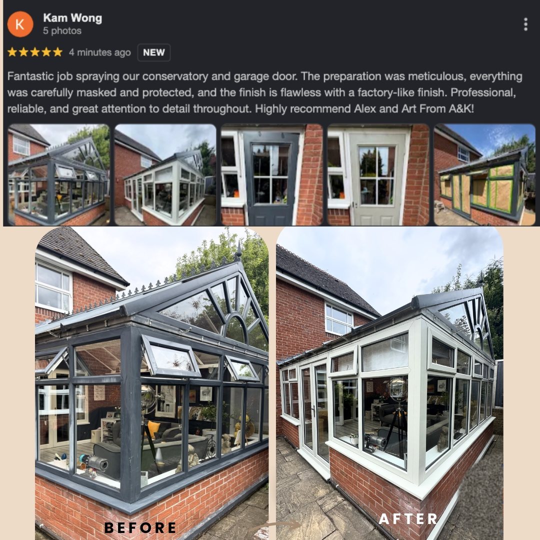 Conservatory and garage door: before and after
