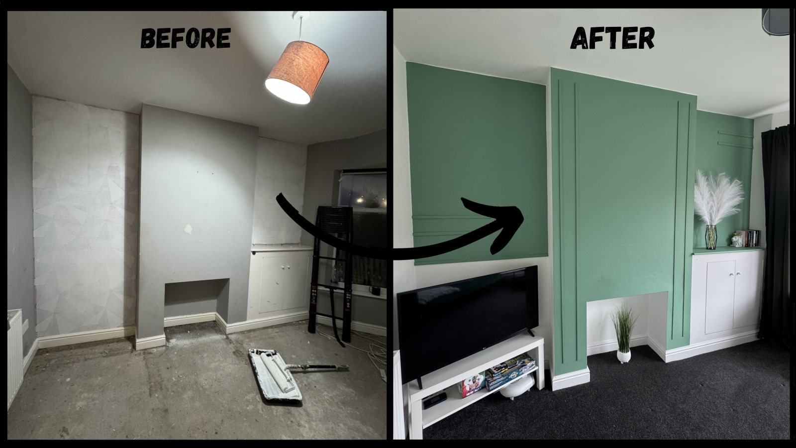 Panelled feature wall: before and after