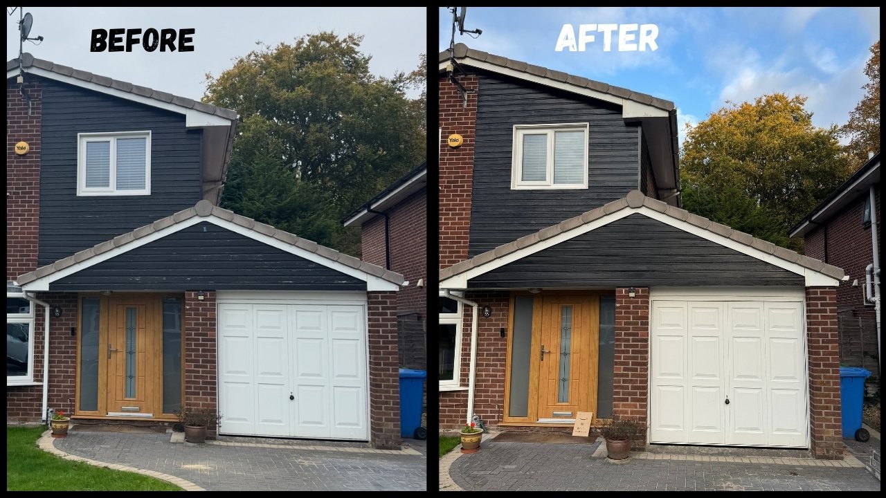 House front and garage: before and after