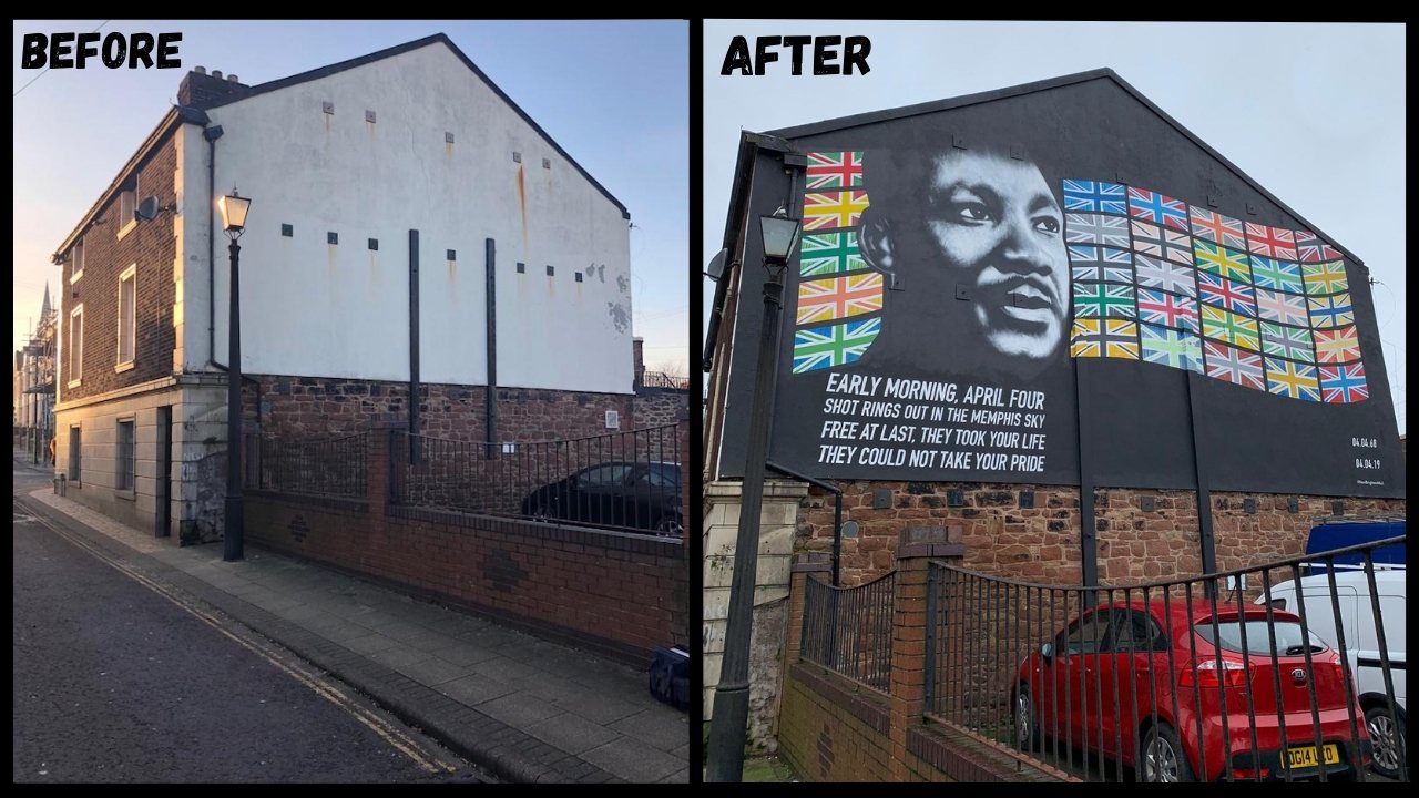 Martin Luther King mural, New Brighton: before and after
