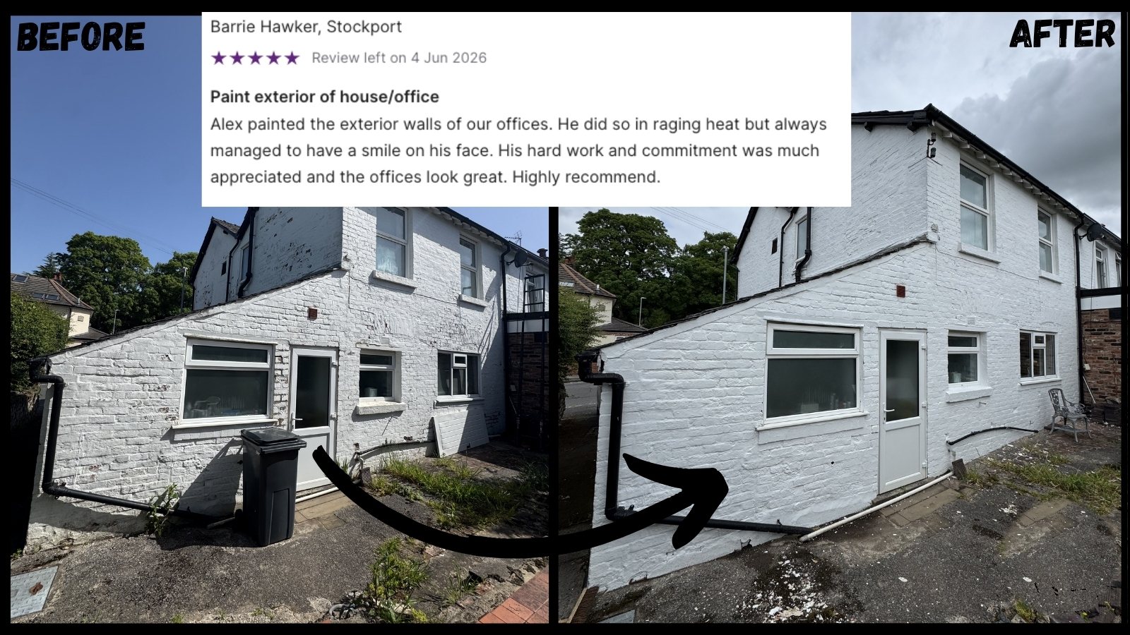 Office exterior, Stockport: before and after