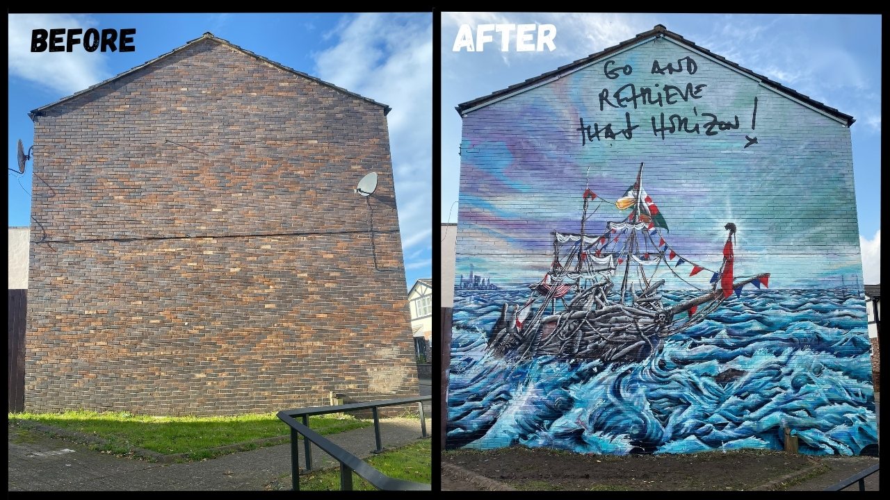 Black Pearl mural, New Brighton: before and after